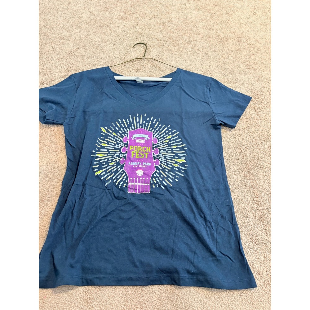 Asbury Park Porch Fest 2019 Graphic V-Neck T-Shirt Navy Blue Womens Medium
